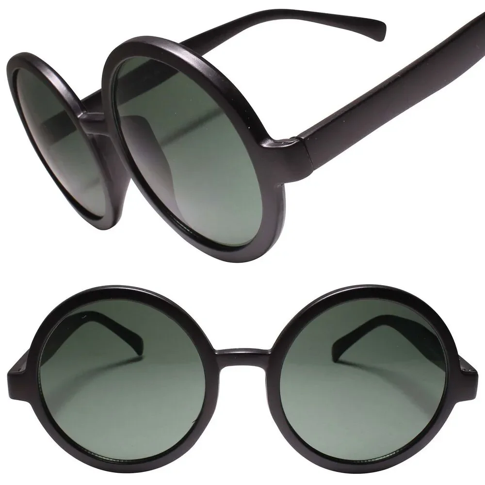 Vintage Retro Fashion Round Matte Black Frame Women's Sunglasses